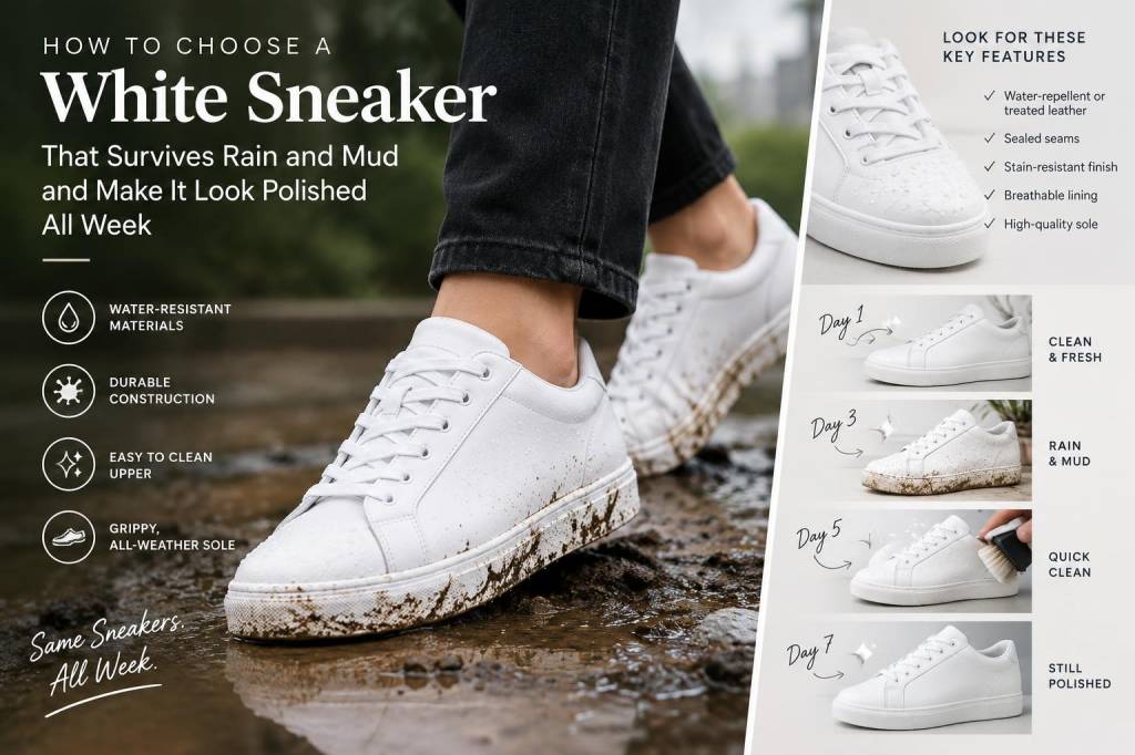 How to choose a white sneaker that survives rain and mud and make it look polished all week